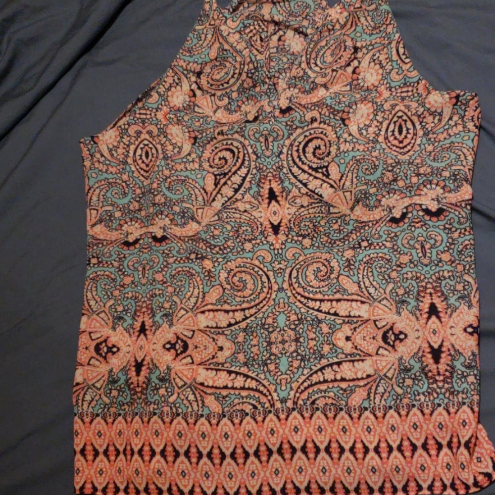 Teal, pink and navy sleeveless top